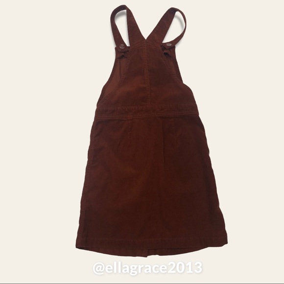 Old Girls Corduroy brown button up dress with overall straps - Picture 2 of 6